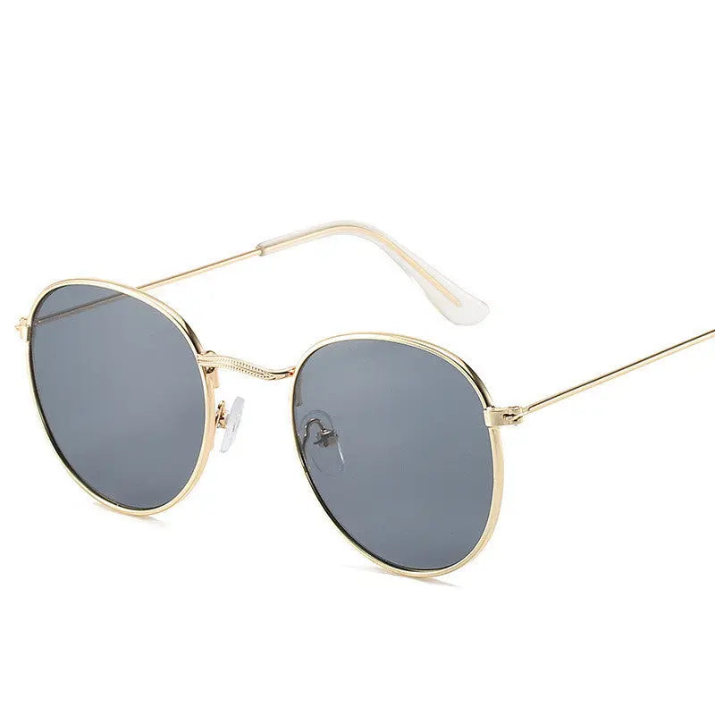 Retro Oval Small Frame Personality Sunglasses Men And Women Vacation Beach Metal Glasses - Nadastore
