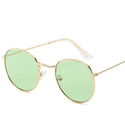 Retro Oval Small Frame Personality Sunglasses Men And Women Vacation Beach Metal Glasses - Nadastore