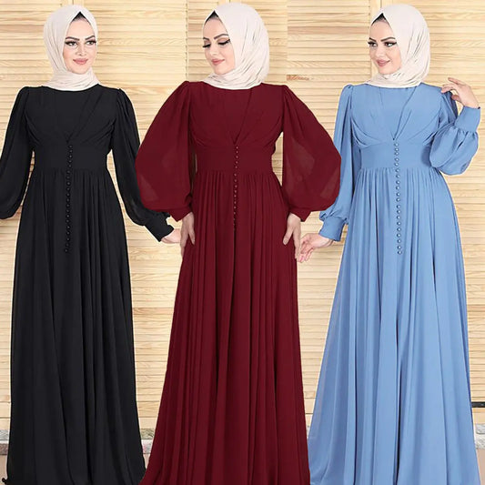 High-density Double Chiffon Fashion Simple And Elegant Muslim Dress - Nadastore womens fashion