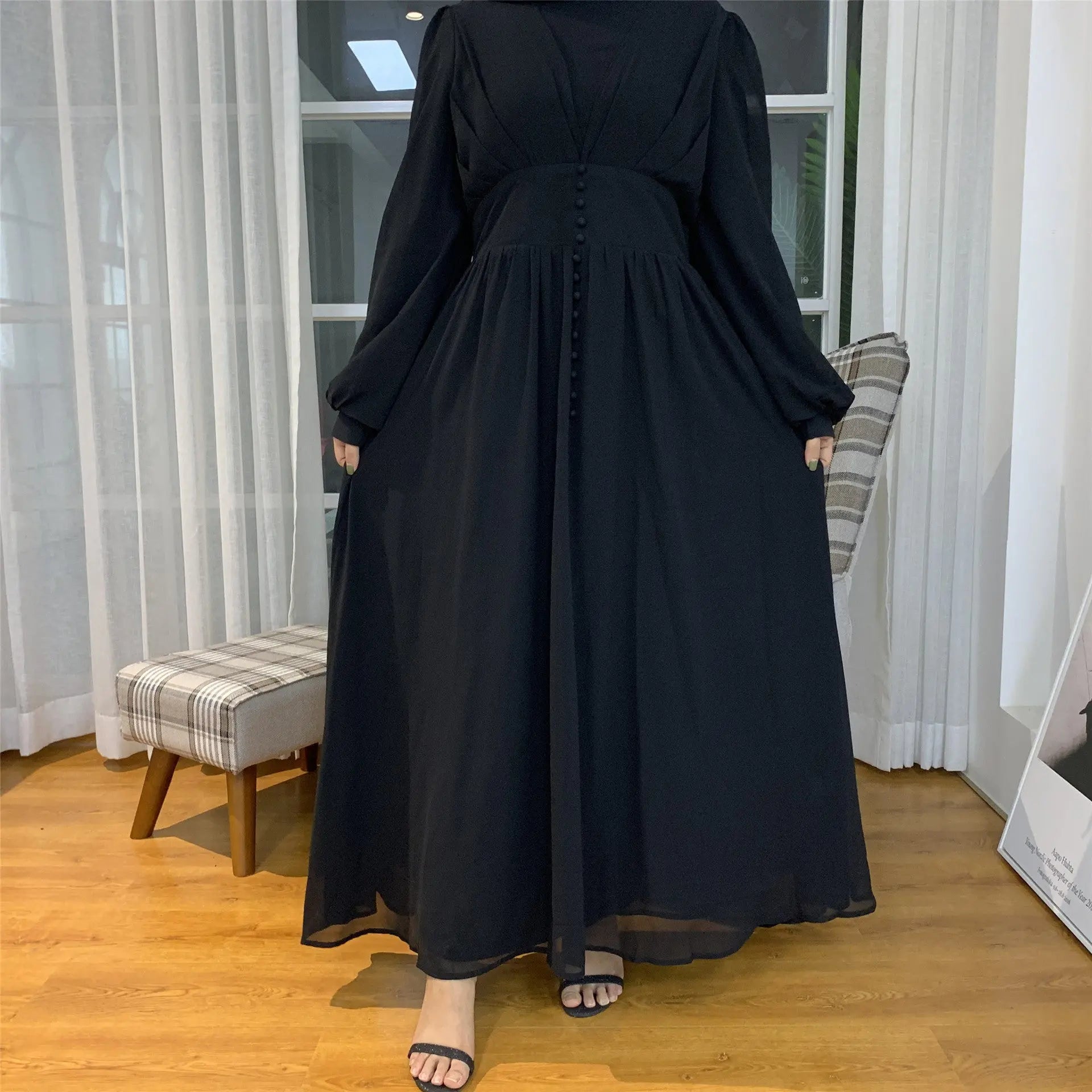 High-density Double Chiffon Fashion Simple And Elegant Muslim Dress - Nadastore womens fashion