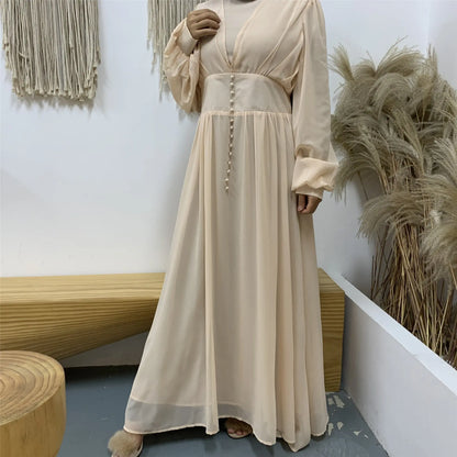 High-density Double Chiffon Fashion Simple And Elegant Muslim Dress - Nadastore womens fashion