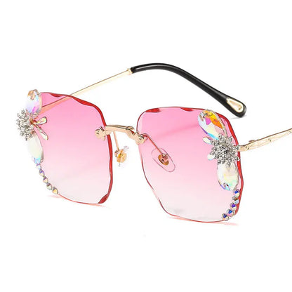 Frameless Trendy Rhinestone Sunglasses, Gradient Luxury Sunglasses Women null