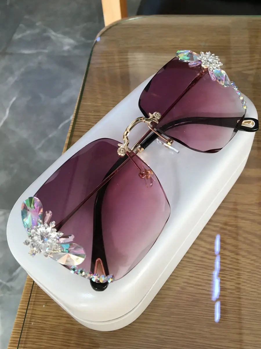 Frameless Trendy Rhinestone Sunglasses, Gradient Luxury Sunglasses Women null