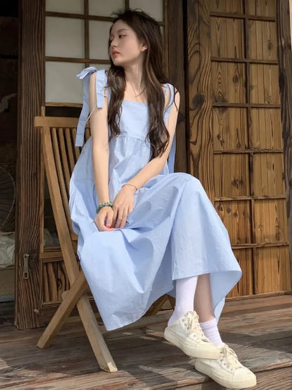 French Gentle Wind Fairy Skirt Lace-up Bow-knot Temperament Suspender Dress null