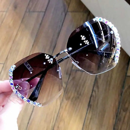 Diamond-Studded Sunglasses Women Anti-Sunglasses Women Fashion Round Face Driving Travel Glasses Korean Trend null