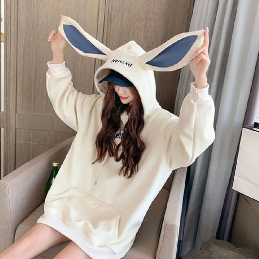 Sweet Cute Preppy Style Rabbit Ears Plus Velvet Thick Hoodies null