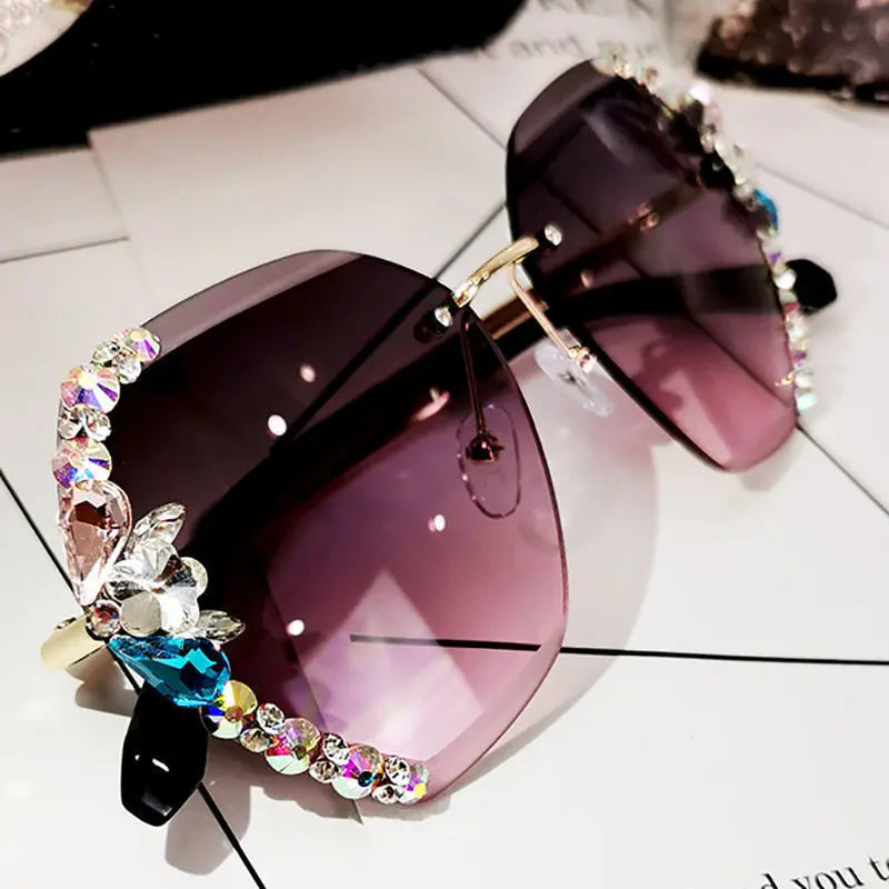 Luxury Rhinestone Square Sunglasses Women Fashion Outdoor Shades null