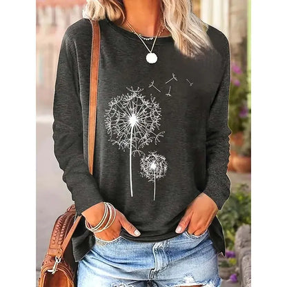 Flowers Graphic Long Sleeve Tees Shirts For Women null