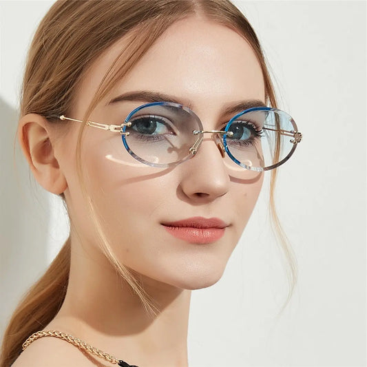 Women Oval crystal glasses eye ear ladies Rimless null