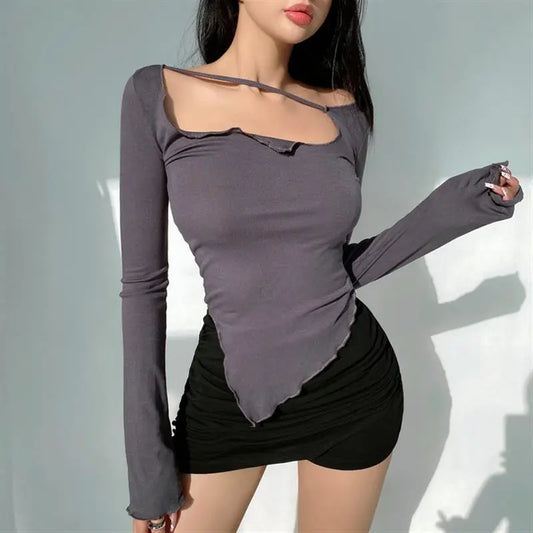 Small Slim Irregular Thin Blouse T-shirt null