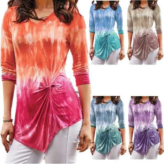Tie-dye gradual print twist long sleeve null