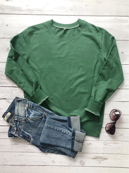Round Neck Cotton Sweatshirt - Nadastore womens fashion