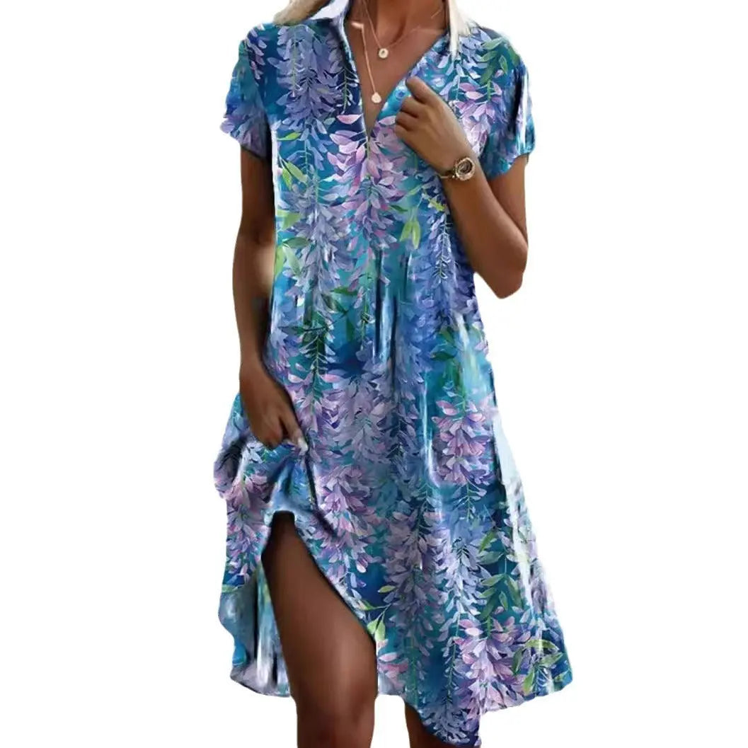 Summer Polka Dot Print Dress Fashion Casual V-Neck Short Sleeve Dresses Beach Daily Clothing For Women - Nadastore