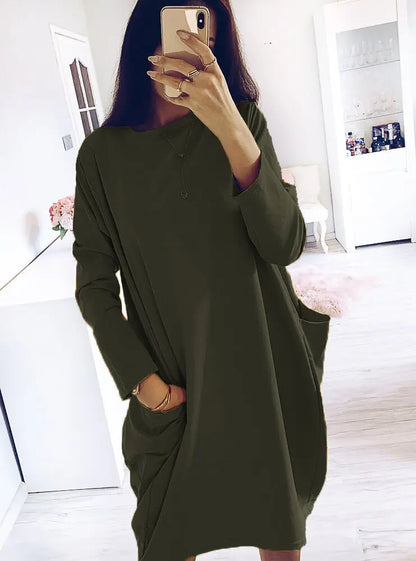 Hot style long-sleeved loose pocket dress null