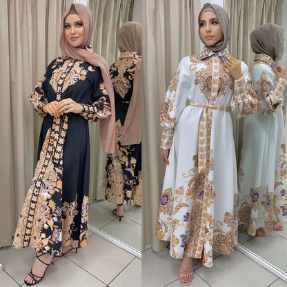 Muslim Women's Wear Arabic Print Swing Dress null