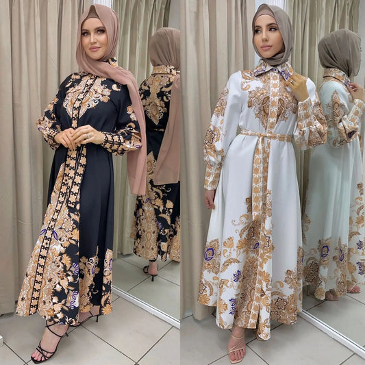 Muslim Women's Wear Arabic Print Swing Dress null