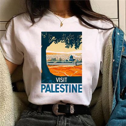 Palestine T-shirts Women Comic Japanese Tshirt Female Funny - Nadastore -Palestine T-shirts Women Comic Japanese Tshirt Female Funny 