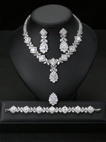 European And American Luxury Zircon Necklace Earring Bracelet Ring Suit null