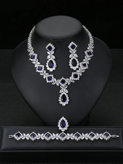 European And American Luxury Zircon Necklace Earring Bracelet Ring Suit null
