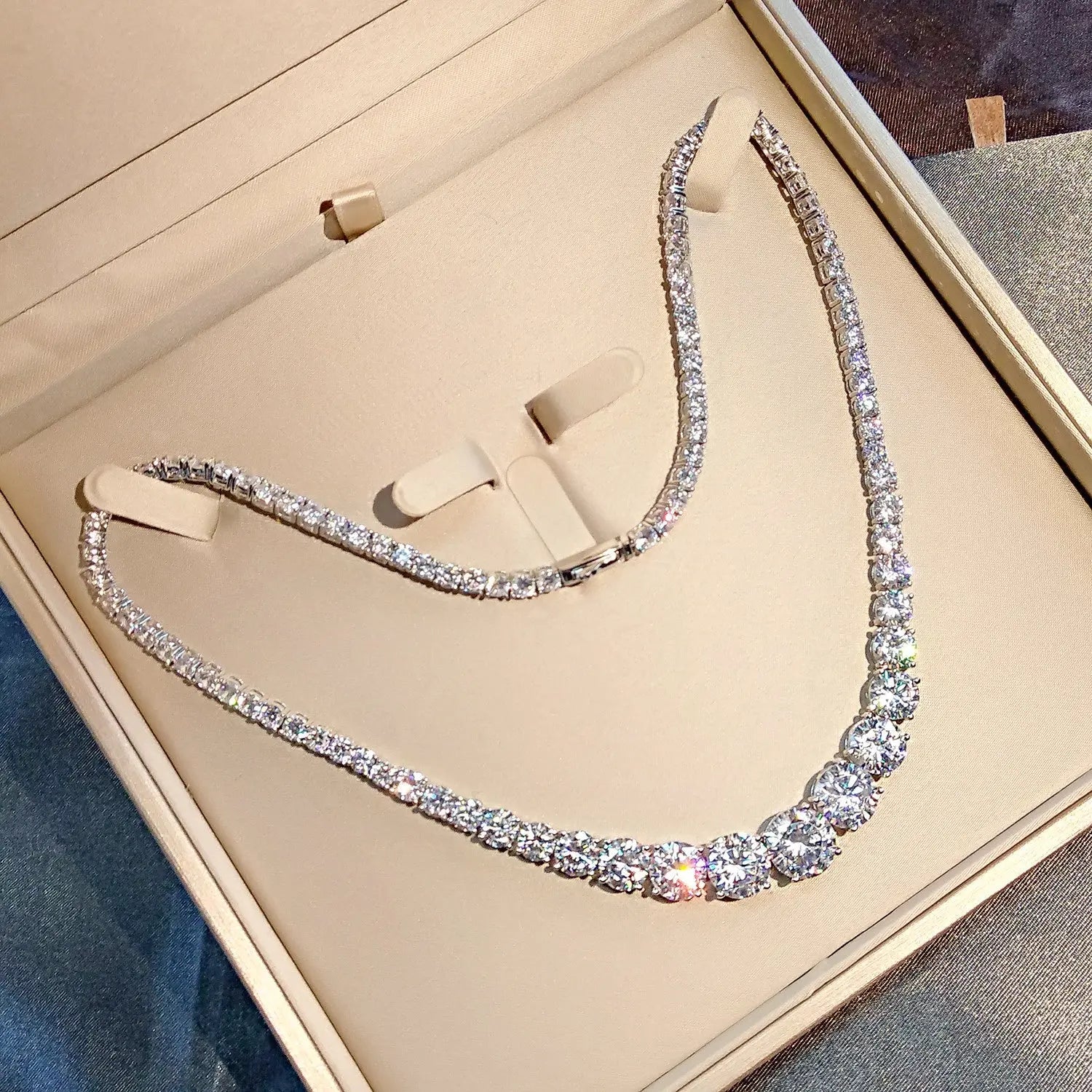 Moissanite 925 Sterling Silver Single Row Full Diamond Necklace For Women null