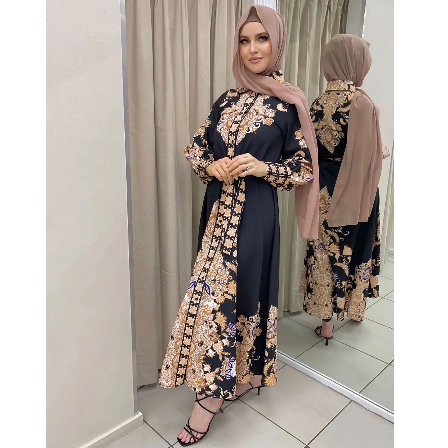 Muslim Women's Wear Arabic Print Swing Dress null
