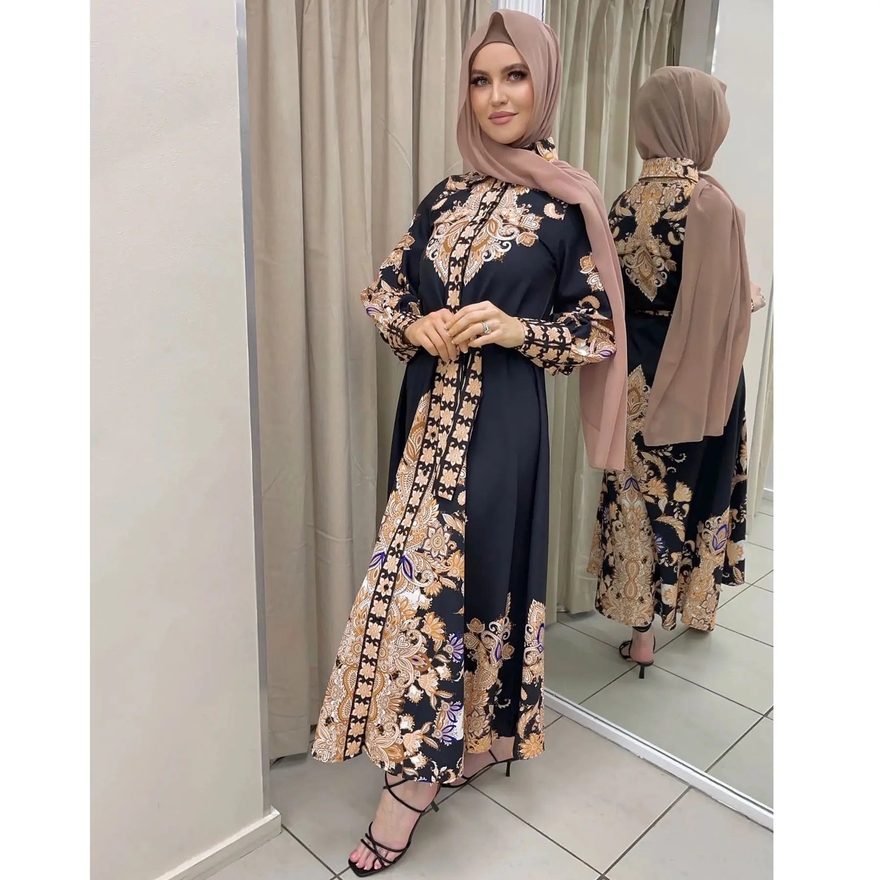 Muslim Women's Wear Arabic Print Swing Dress null