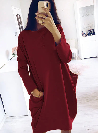 Hot style long-sleeved loose pocket dress null