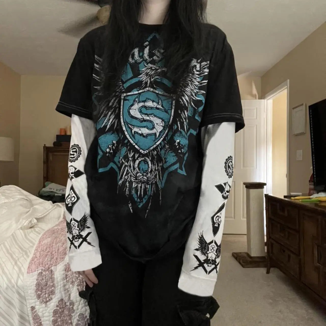 Gothic Tops Women Vintage Graphic Print Patchwork null