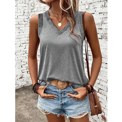 Women V Neck Tank Tops Summer Sleeveless Shirts null