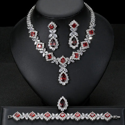 European And American Luxury Zircon Necklace Earring Bracelet Ring Suit null