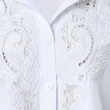 Women's Contrast Lace Long Sleeve Tops Button Down Shirts Dressy Casual Blouses Fall Fashion Clothes null