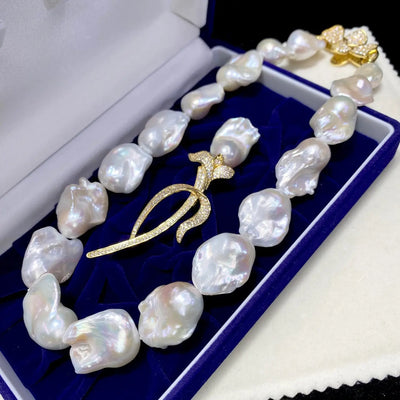 Natural Large Particle Baroque Shaped Freshwater Pearl Necklace For Women null