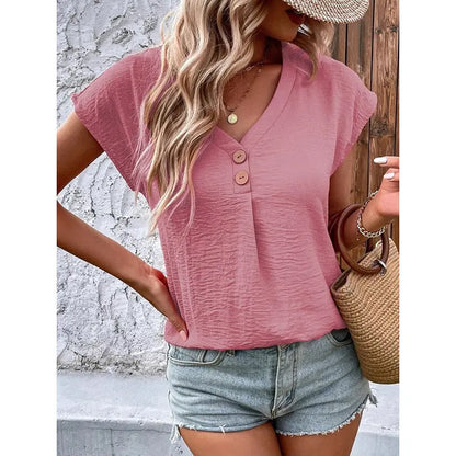 Summer Tops For Women V Neck Short Sleeve Shirts null