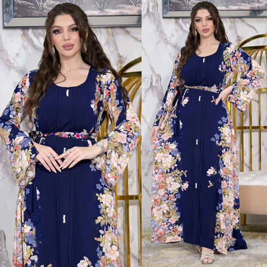 Middle East Print Dress Muslim Robe - Nadastore