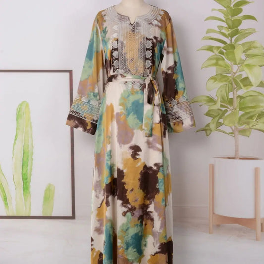 Women's Printed Embroidered Large Swing Muslim Dress null