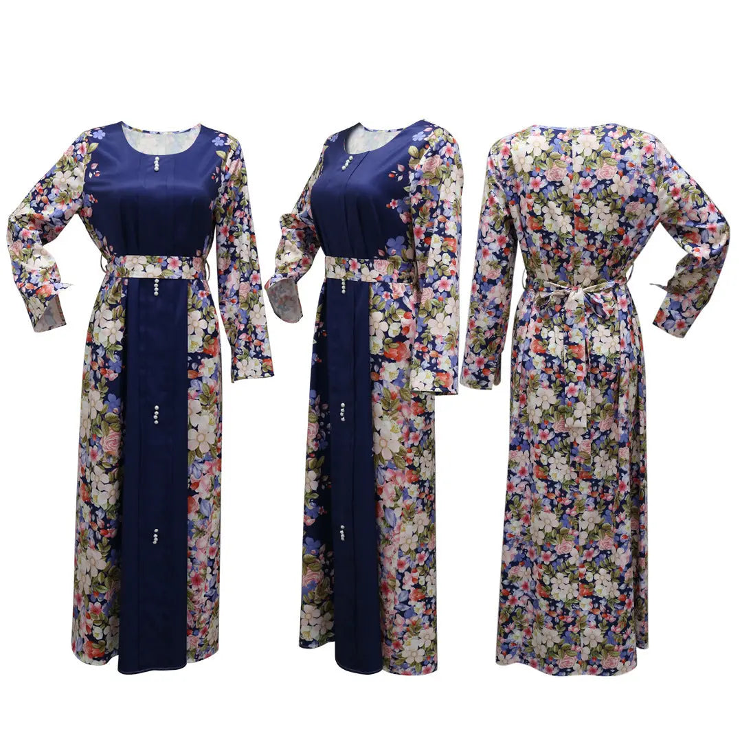 Middle East Print Dress Muslim Robe - Nadastore