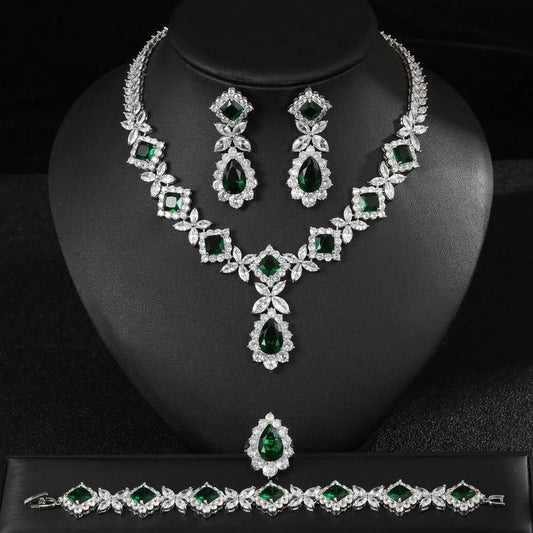 European And American Luxury Zircon Necklace Earring Bracelet Ring Suit null