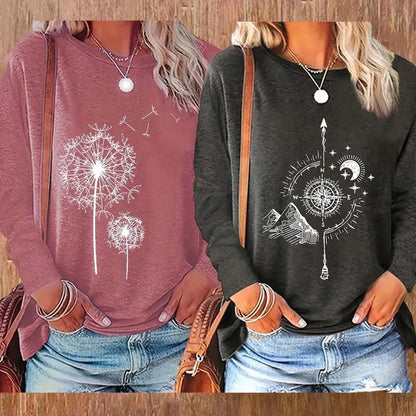 Flowers Graphic Long Sleeve Tees Shirts For Women null
